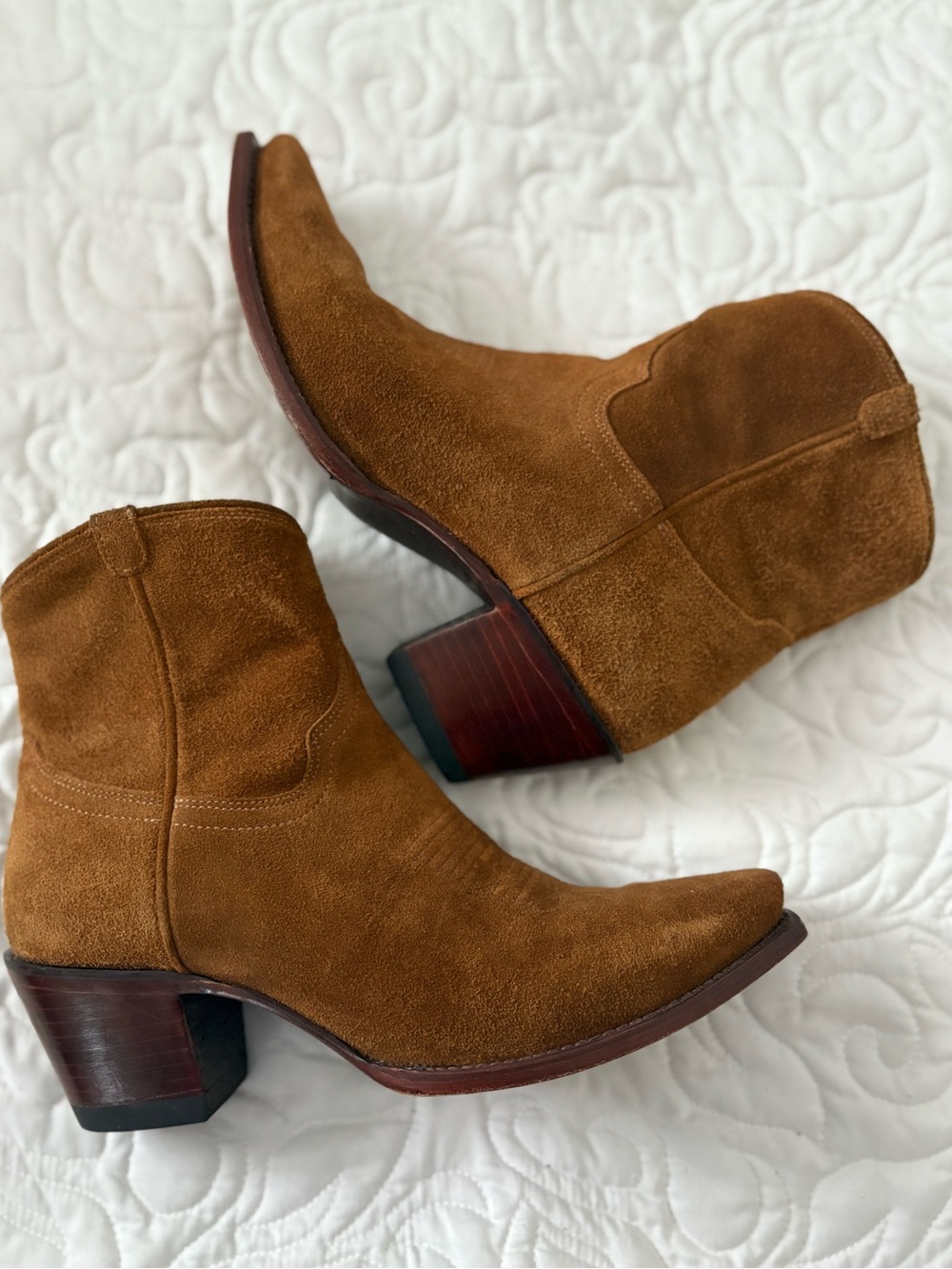 Tecovas “Daisy” Sienna Suede  Ankle Zip Bootie